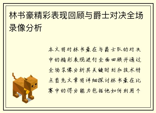 林书豪精彩表现回顾与爵士对决全场录像分析